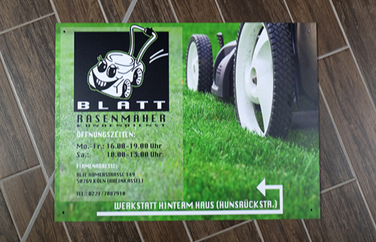 Werbeschild Alu-Schibond® weiss mit Fotodruck Werbeschild Alu-Schibond® weiss mit Fotodruck