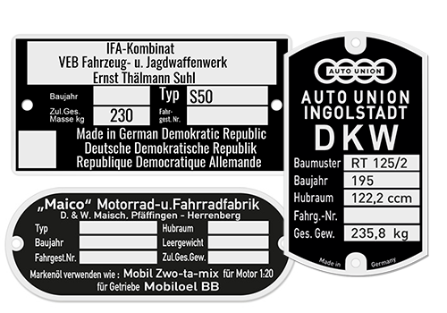 Oldtimer Typenschilder