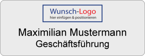Namensschild Alugrav 65x25 mm mit Logodruck und 2-zeiliger Namensgravur