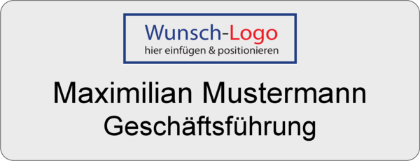 Namensschild Alugrav 65x25 mm Logo und Name gedruckt 2-zeilig