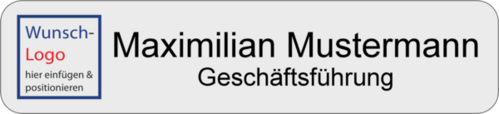 Namensschild Alugrav 70x16 mm Logo und Name gedruckt 2 zeilig