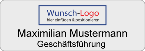 Namensschild Alugrav 70x25 mm mit Logodruck und 2-zeiliger Namensgravur