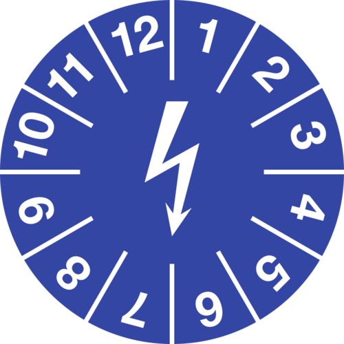 Prüfplakette f. elektr. Einrichtungen,Folie,blau,Ø 15 mm,500 Stk./Rolle