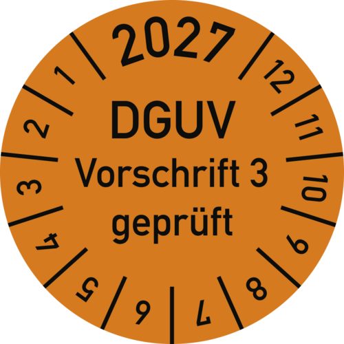 Prüfplakette 2027 DGUV Vorschrift 3 geprüft, Dokumentenfolie, Ø 30 mm,10 St./Bo.