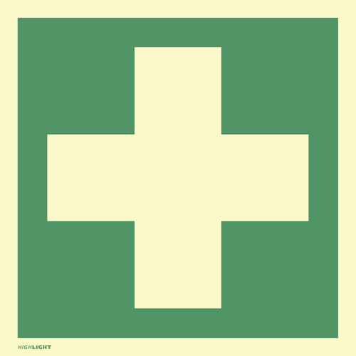 Erste Hilfe, ISO 7010, Kunststoff, langnachleuchtend, 160-mcd, 148x148 mm