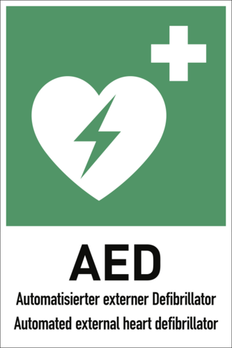 Automatisierter externer Defibrillator (AED), Kombischild, Alu, 400x600 mm