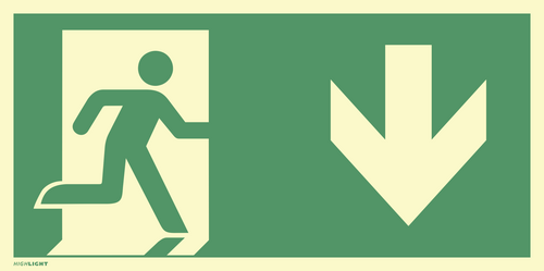 Notausgang rechts Pfeil unten, ISO 7010, Kunststoff, nachl., 160-mcd, 297x148 mm