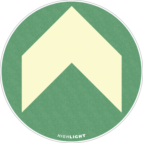 Bodenmarkierungspunkte m. Pfeil,Alu,nachleucht.,160-mcd, selbstklebend, Ø 100 mm