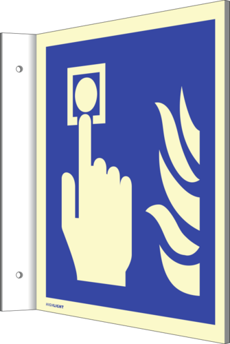 Fahnenschild Hausalarm Brandmelder, Alu, nachleucht., 160-mcd, 148x148 mm