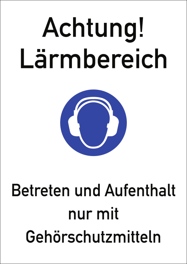 Achtung Lärmbereich ISO 7010, Kombischild, Alu, 131x185 mm