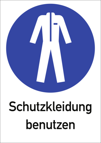 Schutzkleidung benutzen ISO 7010, Kombischild, Kunststoff, 210x297 mm