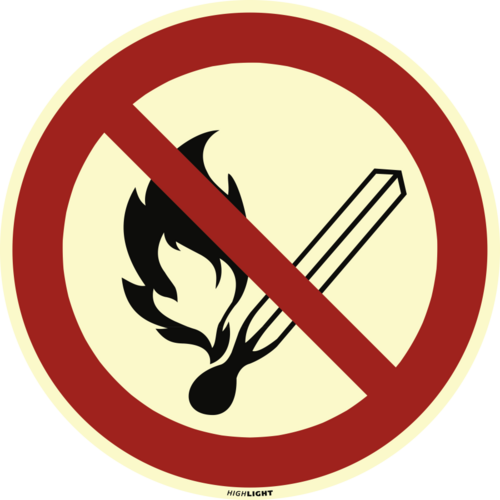 Feuer, offenes Licht u. Rauchen verb. ISO 7010, Kunstst.,nachl.,160-mcd,Ø 200 mm