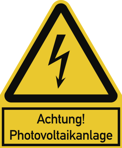 Achtung! Photovoltaikanlage ISO 7010, Kombischild, Kunststoff, 200x244 mm