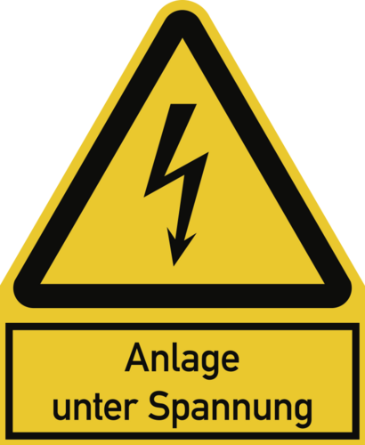 Anlage unter Spannung ISO 7010, Kombischild, Alu, 200x244 mm
