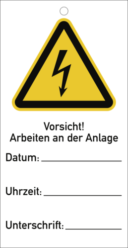 Sicherheitsanhänger Vorsicht! Arbeiten an d. Anlage,Polyst,76x147 mm,10 St./Pack