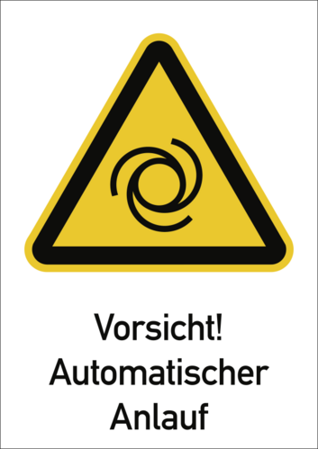 Vorsicht! Automatischer Anlauf ISO 7010, Kombischild, Alu, 262x371 mm