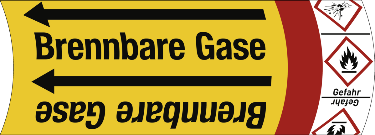 Band für Rohre bis Ø 50 mm, Gruppe 4 Brennb. Gase m. Symbol, Folie,135 mm x 33 m