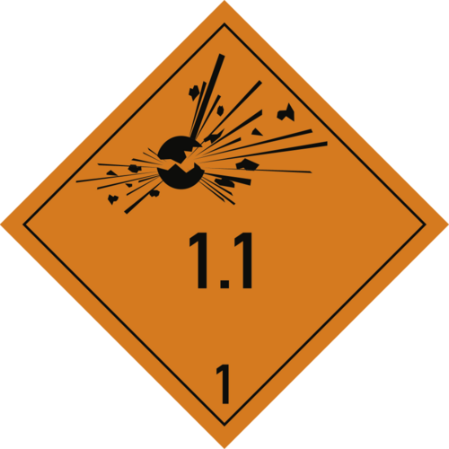 Gefahrzettel Klasse 1 - Unterklasse 1.1, Papier, 100x100 mm, 1000 Stück/Rolle