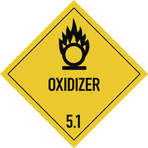 Gefahrzettel Klasse 5.1 Text OXIDIZER, Folie, 250x250 mm