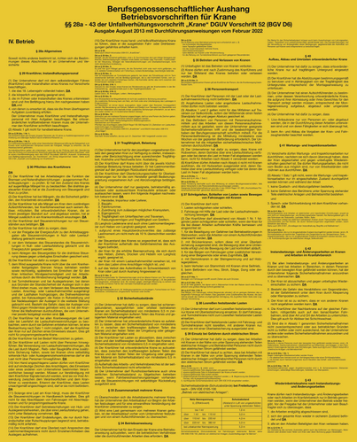Betriebsvorschriften für Krane,Polyst., 420x520 mm, Ausg. 08/2013 mit DA 02/2022
