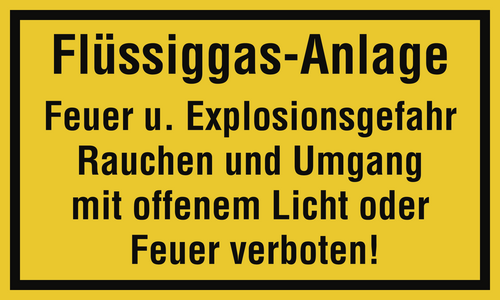 Flüssiggas-Anlage Feuer und Explosionsgefahr..., Kunststoff, 250x150 mm