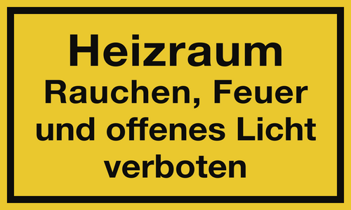 Heizraum Rauchen, Feuer und offenes Licht verboten, Kunststoff, 250x150 mm