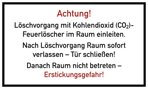 Löschvorgang mit CO2-Feuerlöscher im Raum, PVC-U selbstklebend, 250x150 mm