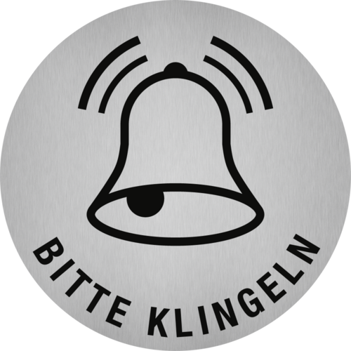 Piktogramm Bitte klingeln, Edelstahl, selbstklebend, Ø 50 mm
