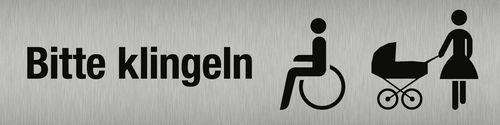 Bitte klingeln Rollstuhlfahrer/Kinderwagen, Edelstahl, selbstklebend, 160x40 mm