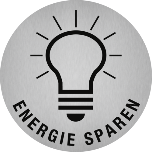 Piktogramm Energie sparen, Edelstahl, selbstklebend, Ø 50 mm