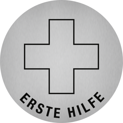 Piktogramm Erste Hilfe, Edelstahl, selbstklebend, Ø 50 mm