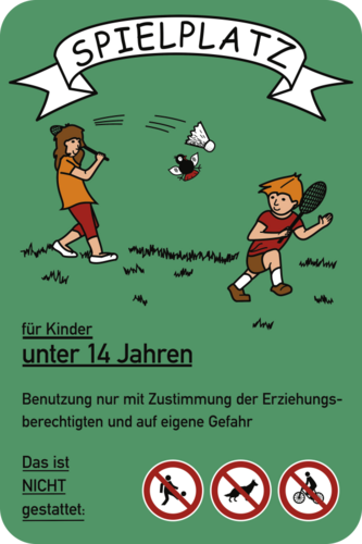 Spielplatz für Kinder unter 14 Jahren..., grün, Alu, 400x600 mm