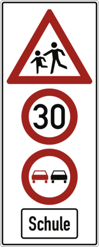 Kinder, 30km/h, Überholverbot, Schule, Alu 3 mm, RA2, 1000x2500 mm