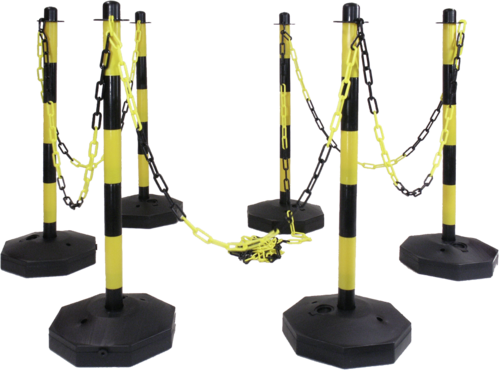 Kettenständer-Set gelb/schwarz, Kunststoff, Höhe 870 mm, Ø 35 mm, 6 Pfosten/Set