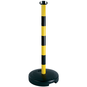 Absperrpfosten g/s, PVC, mit 2 Haken, Höhe 900 mm, PE-Sockel zum Befüllen