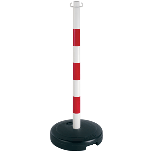 Absperrpfosten r/w, PVC, mit 2 Haken, Höhe 900 mm, PE-Sockel zum Befüllen