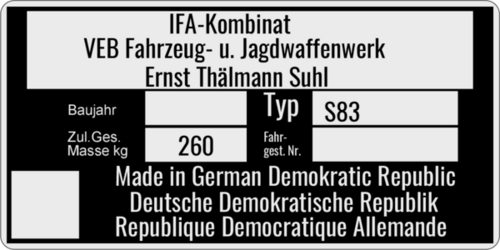 Typenschild für SIMSON S83