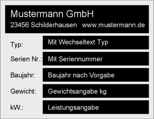 Typenschild 90x70 selbstklebend Typenschild 90x70 selbstklebend