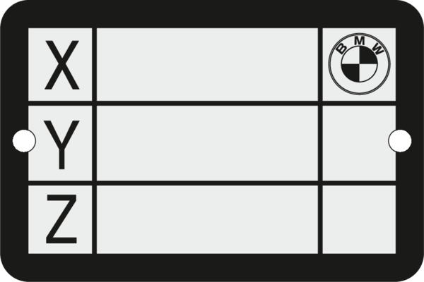Typenschild BMW XYZ 45x30x1,5 mm R2,5