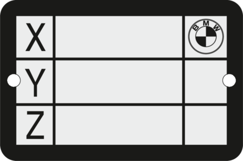 Typenschild BMW XYZ 45x30x1,5 mm R2,5 Typenschild BMW XYZ 45x30x1,5 mm R2,5