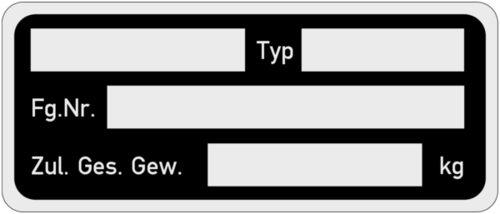 Fahrzeugkennzeichnungsschild 70x30x1mm Fahrzeugkennzeichnungsschild 70x30x1mm
