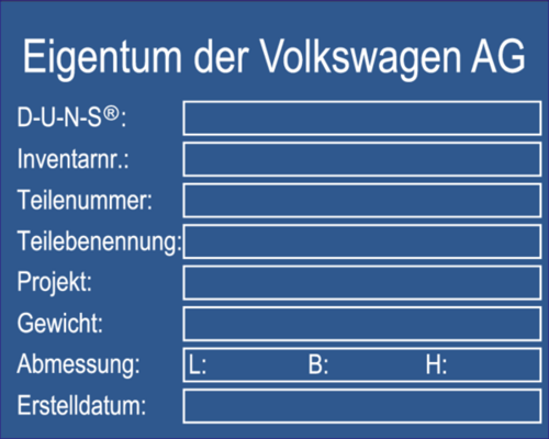 Typenschild Eigentum  Volkswagen 100x80x1,0mm Typenschild Eigentum  Volkswagen 100x80x1,0mm