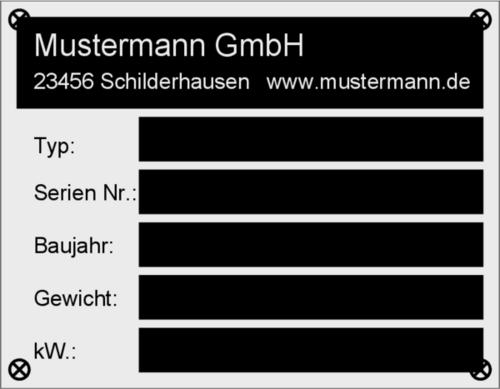 Typenschild 90x70 gebohrt Typenschild 90x70 gebohrt