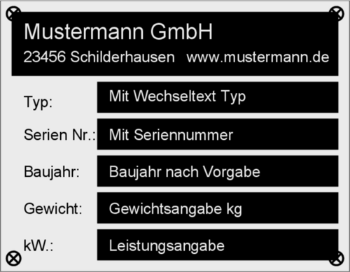Typenschild 90x70 gebohrt Typenschild 90x70 gebohrt