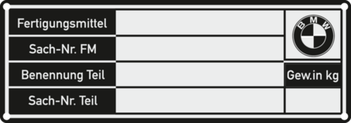 Typenschild BMW 105x37x1,5 R2 4 Bohrungen Typenschild BMW 105x37x1,5 R2 4 Bohrungen