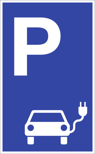 Parkplatzschild - Parkplatz für Elektrofahrzeuge, Alu, blau, 250x400 mm