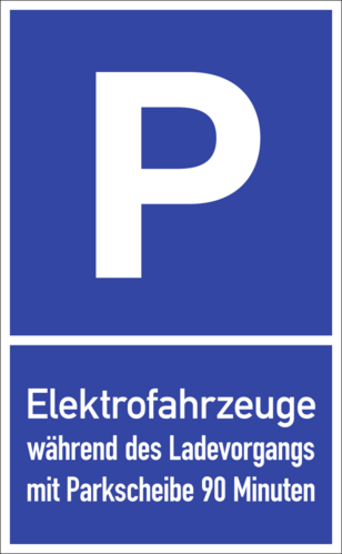 Parkplatzschild - Elektrofahrzeuge w. des Ladevorgangs ... Std., Alu, 400x650 mm