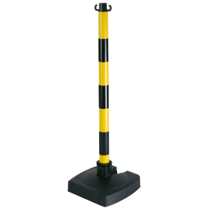 Klappbarer Absperrpfosten gelb/schwarz mit 2 Haken, Höhe 900 mm, Sockel 4 kg