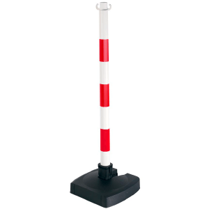 Klappbarer Absperrpfosten rot/weiß, mit 2 Haken, Höhe 900 mm, Sockel 4 kg