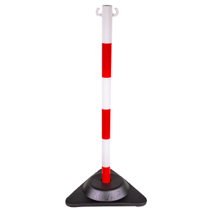 X-POST Markierungspfosten rot/weiß mit 2 Haken, Höhe 900 mm, PP-Sockel 2,9 kg